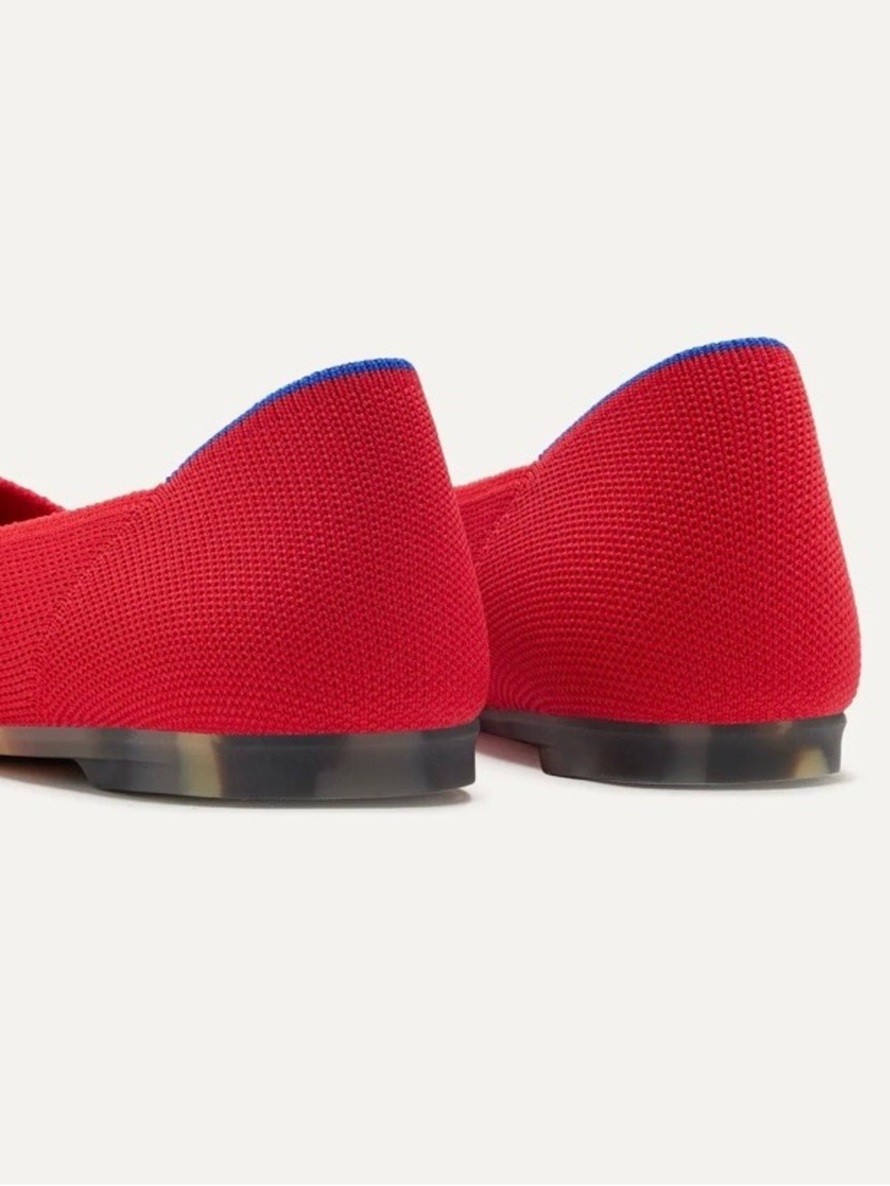 Rothy's Red Pointed Knit Flats with Blue Trim - Picture 4 of 6